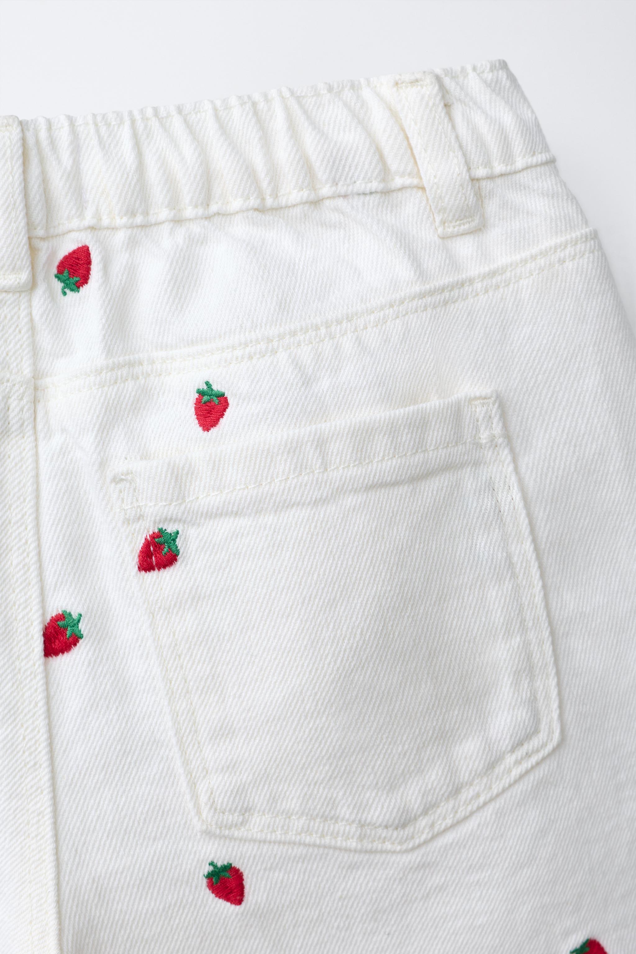 EMBROIDERED STRAWBERRY MOM FIT TWILL SHORTS CASA LAWA X ZARA KIDS